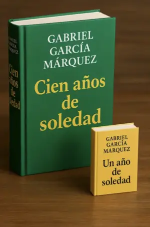Dos libros contrastantes: "Cien años de soledad" y "Un año de soledad", representando una obra de ficción fuertemente comprimida